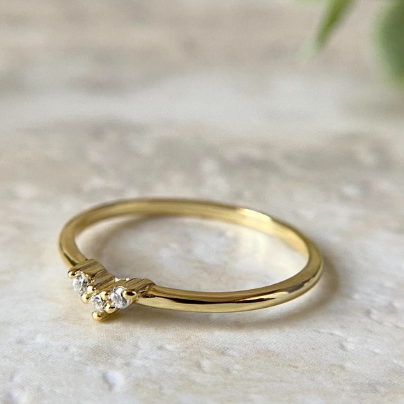 Dainty 14k Gold Plated Heart Ring 925 Sterling Silver Mini Heart Stacking Ring - Picture 3 of 4